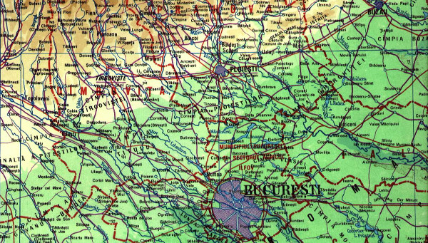 Harta Fizica - Campia Romana, Campia Vlasiei, Carpatii de Curbura, Subcarpatii de Curbura, Bucuresti